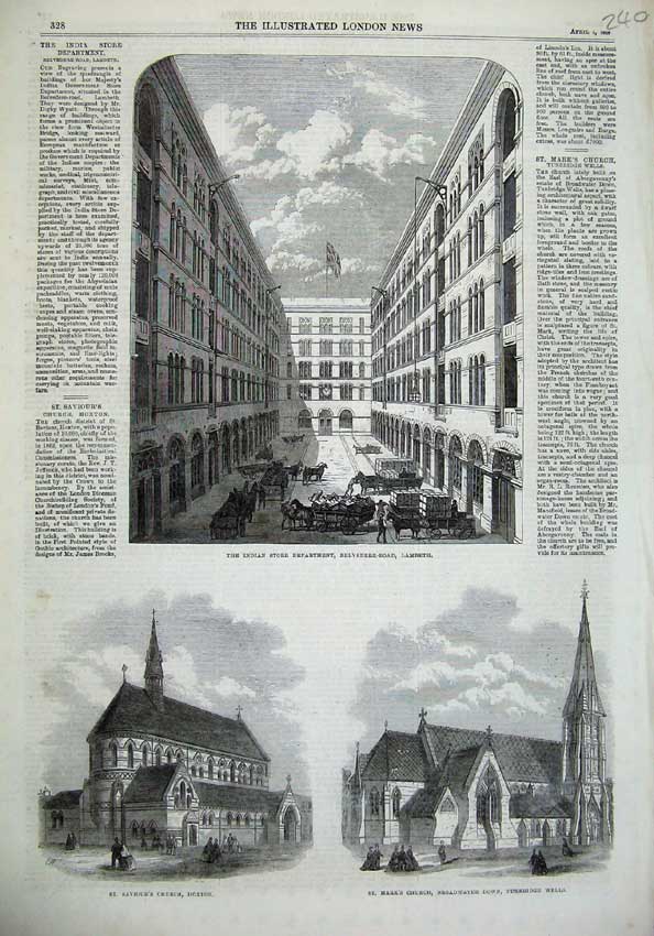 Old Antique Print Indian Department Lambeth 1868 Church Hoxton Saviours 19th