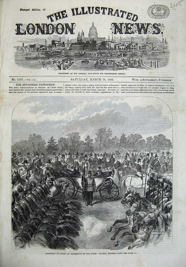 Old Antique Print 1868 Inspection Troops Aldershot Queen Cavalry War Army 19th
