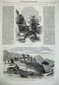 Original Old Antique Print 1868 Abyssinia Church Goun-Gouna View Town Adigerat