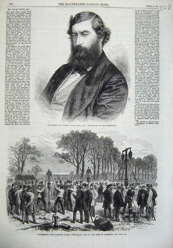 Old Antique Print 1868 George Hunt Chancellor Norton'S Patent Tube-Wells 19th