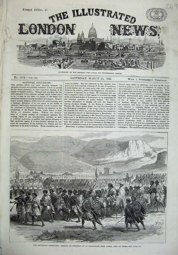 Original Old Antique Print 1868 Abyssinian Adigerat Ambassador Kassi King Tigre