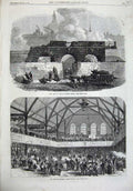 Original Old Antique Print Fleet Prison Train 1868 People'S Market Whitechapel