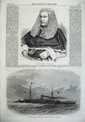 Original Old Antique Print Justice Hannen Judge 1868 French Ship Rochambeau