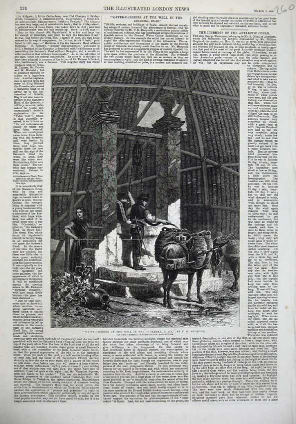 Old Antique Print Fine Art 1868 Water Carriers Well Alhambra Donkey Man 19th