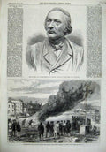 Old Antique Print Bust Victor Cousin 1868 Experiments Thames Embankment 19th
