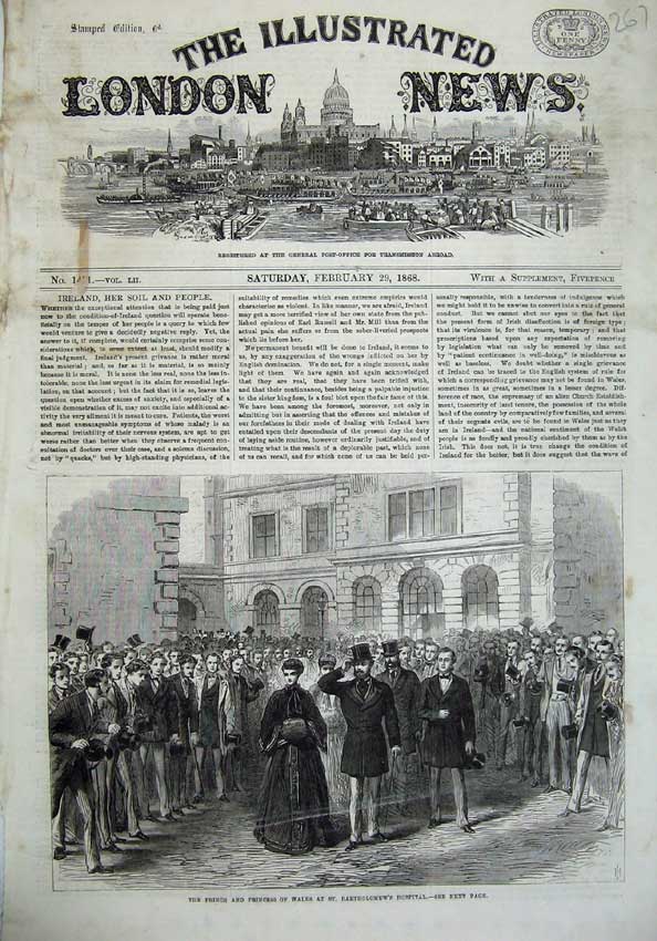 Old Antique Print 1868 Prince Princess Wales Bartholomew'S Hospital Art 19th