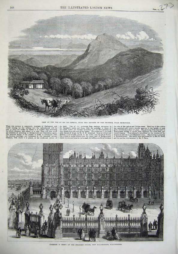 Original Old Antique Print Cloister Palace Yard Westminster 1868 Rio De Janeiro