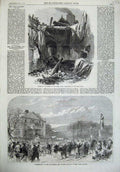 Original Old Antique Print Ruins Ford Bow 1868 Manchester Life-Boat Salford