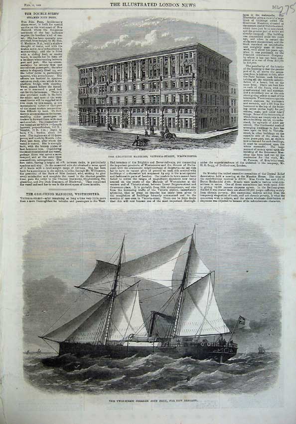 Old Antique Print 1868 Ship John Penn New Zealand Grosvenor Westminster 19th
