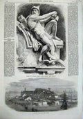 Original Old Antique Print Statue Gaulish Warrior Antwerp 1868 Dock Rio Janeiro