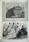 Old Antique Print Paris Fashion 1868 Victoria Hall Assembly Monmouthshire 19th