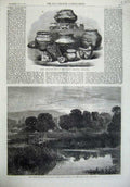 Old Antique Print Roman Antiquities Derbyshire 1868 Lanscape Lake Goodall 19th