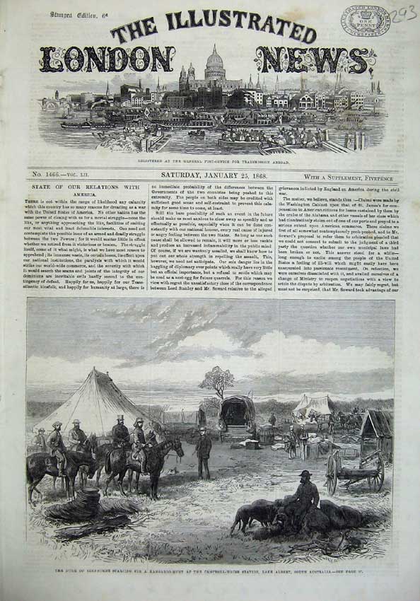 Old Antique Print 1868 Duke Edinburgh Australia Kangaroo Hunt Lake Albert 19th