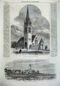 Old Antique Print 1868 Peter'S Church Edinburgh Lighthouse Colaba Bombay 19th