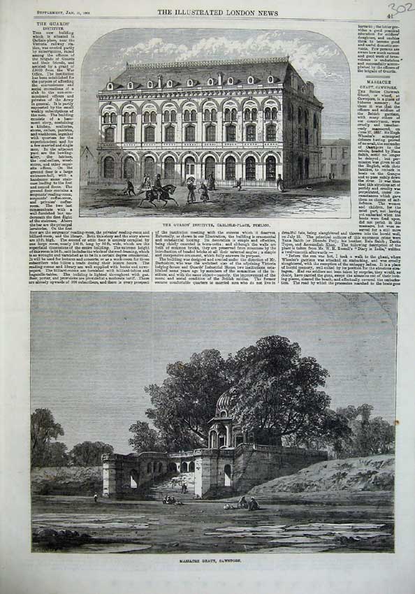 Old Antique Print Massacre Ghaut Cawnpore 1868 Institute Carlisle Pimlico 19th