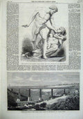 Old Antique Print Lattice Viaduct Montlucon Limoges Railway 1868 Statue 19th