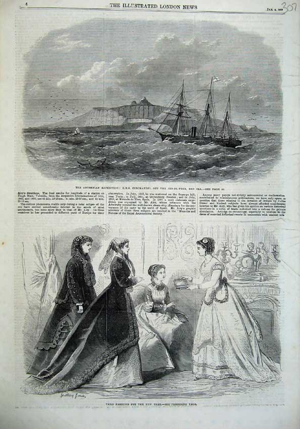 Original Old Antique Print Paris Fashion 1868 Abyssinian Cromandel Red Sea Ship