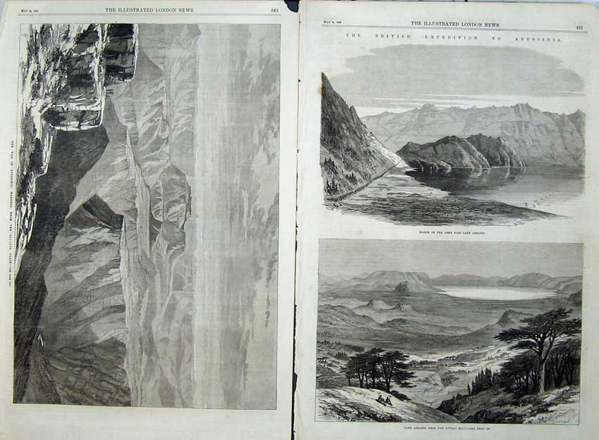 Old Antique Print Abyssinia War 1868 Dalanta Plain Army Ashangi Lake Art 19th