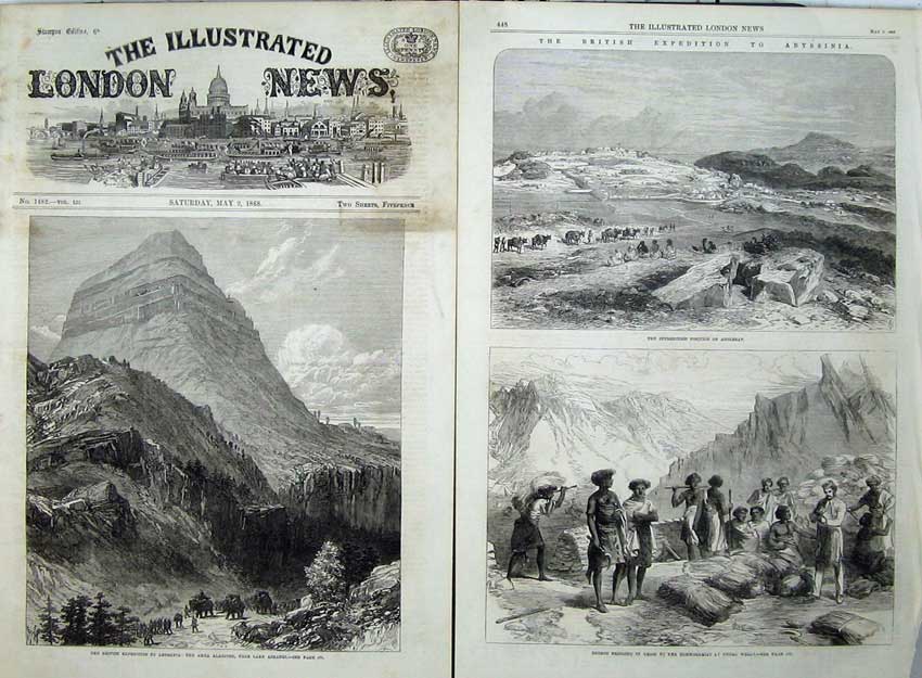 Antique Old Print 1868 Abyssinia War Amba Aladjieh Ashangi Shohos Natives 19th