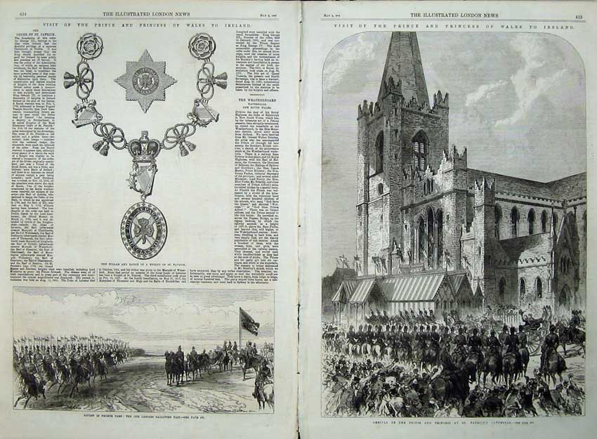 Antique Old Print Phoenix Park 1868 Prince Wales Ireland Cathedral Knight 19th