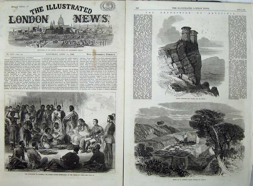 Old Antique Print Abyssinia 1868 Robert Napier Tigre Castle Chuch Agoola 19th