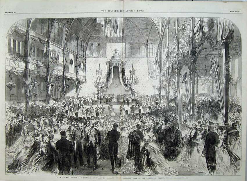 Antique Old Print 1868 Prince Wales Ireland Ball Exhibition Palace Dublin 19th