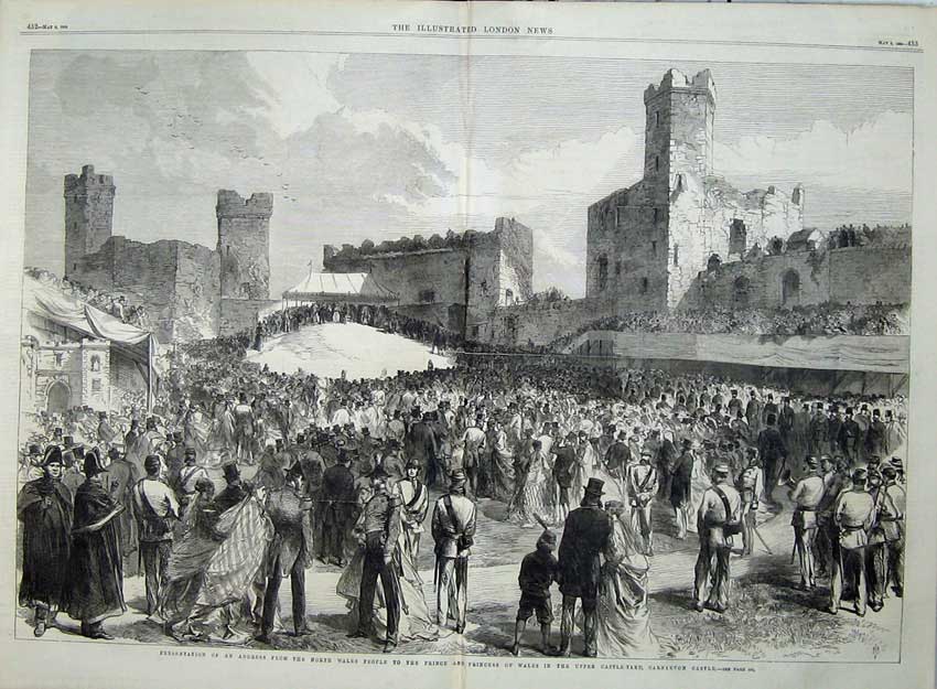 Old Antique Print 1868 Wales People Prince Upper Yard Carnarvon Castle 19th