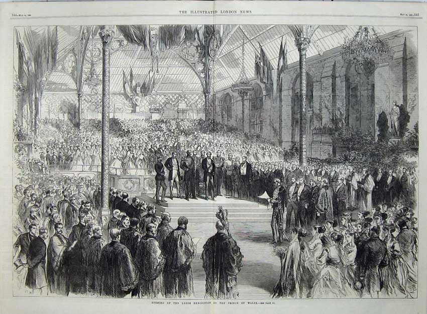 Old Antique Print 1868 Opening Leeds Exhibition Prince Wales People Art 19th