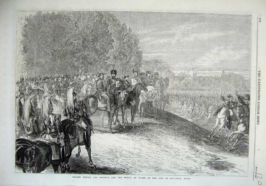 Original Old Antique Print 1869 Emperor Prince Wales Bois Boulogne Paris Horses