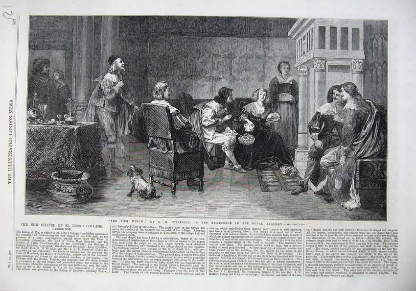 Old Antique Print 1869 Rich Widow Men Chair Dog Table Wynfield Fine Art 19th