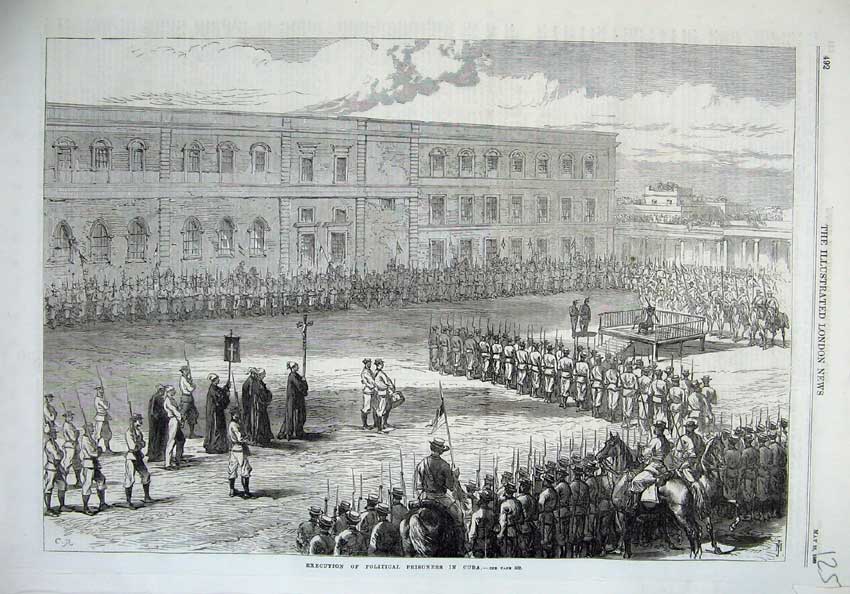 Original Old Antique Print Execution Political Prisoners Cuba War 1869 Siers