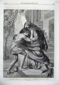 Old Antique Print 1869 Prodigal'S Return Man Boy House Step Poynter Art 19th