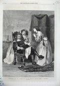 Original Old Antique Print 1869 Father Sitting Chair Daughters Girls Pettie Art