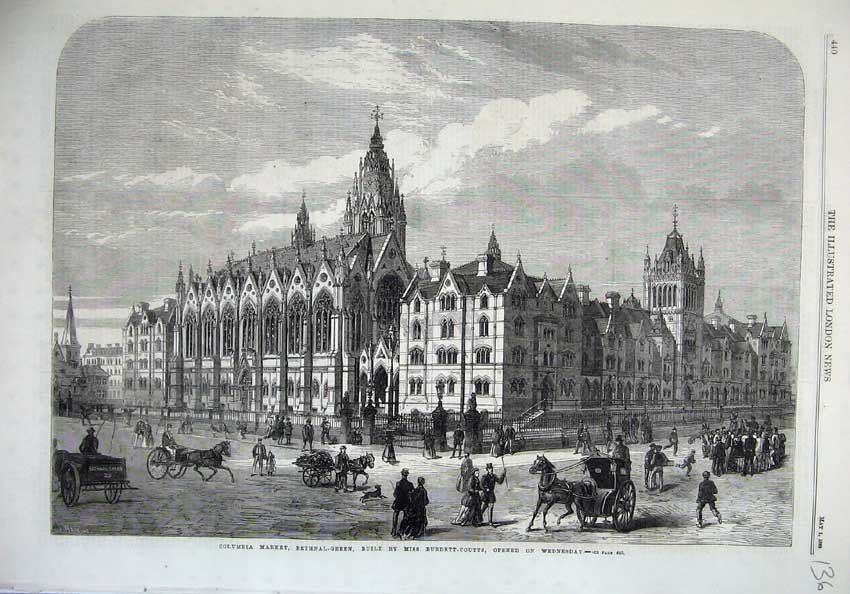 Original Old Antique Print 1869 Columbia Market Bethnal Green Burdett-Coutts