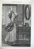 Original Old Antique Print 1869 Beautiful Woman Mirror Hair Luxmore Dudley Art