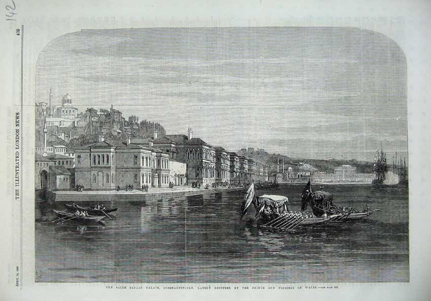 Old Antique Print 1869 Salih Bazaar Palace Constantinople Princess Wales 19th