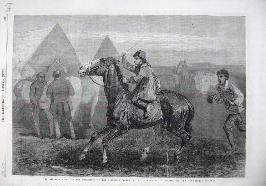 Original Old Antique Print 1869 Kingston Fair Boy Horse Man Running Fine Art