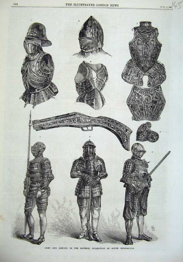 Original Old Antique Print 1869 Arms Armour Meyrick Collection South Kensington
