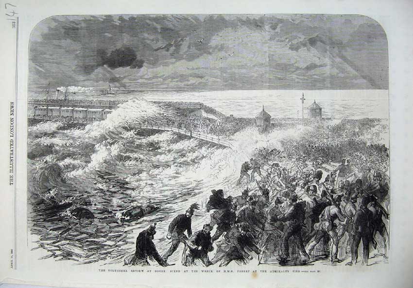 Old Antique Print 1869 Ta Army Review Dover Ship Wreck Ferret Admiralty 19th