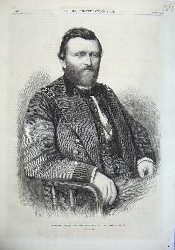 Old Antique Print 1869 Portrait General Grant President United States Art 19th
