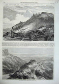 Old Antique Print 1869 India Peninsula Railway Accident Bhore Ghaut Train 19th