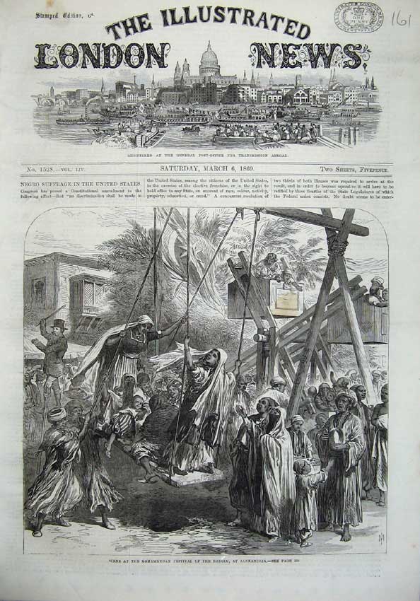Original Old Antique Print 1869 Fine Art Mohammedan Festival Bairam Alexandria