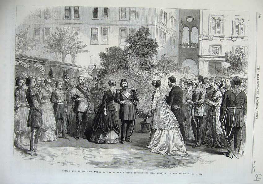 Old Antique Print 1869 Prince Wales Egypt Viceroy Introducing Mrs Stanton 19th