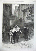 Original Old Antique Print 1869 Gallants Men Costume Street Scene Gow Fine Art