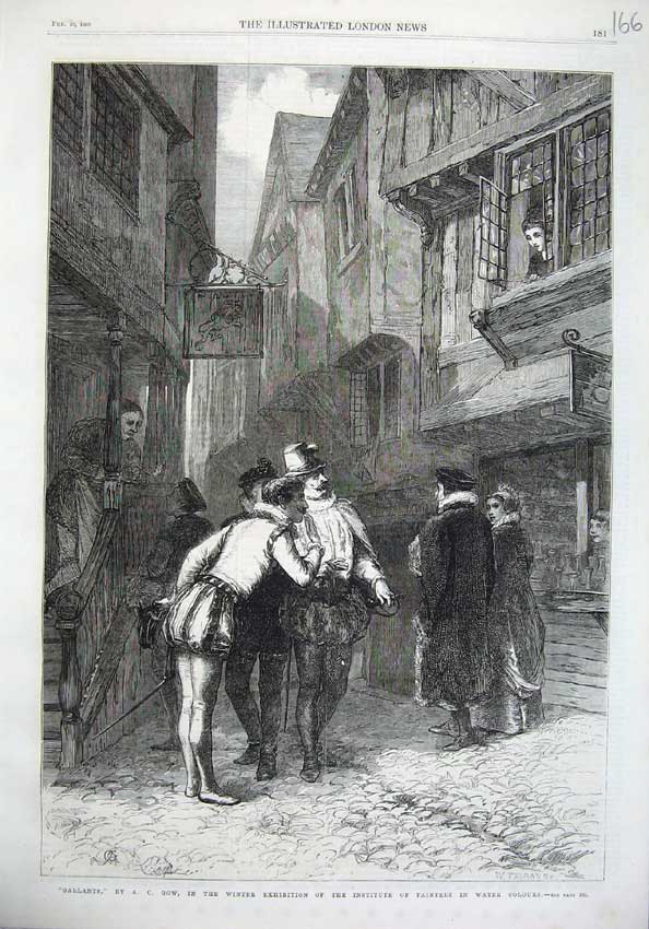 Original Old Antique Print 1869 Gallants Men Costume Street Scene Gow Fine Art