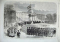 Original Old Antique Print 1869 Funeral Procession Prince Belgium Laeken Palace