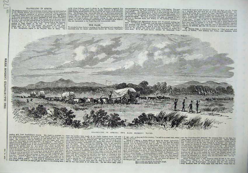 Old Antique Print 1869 Travelling Africa Dry Land Cattle Carts Mountains 19th