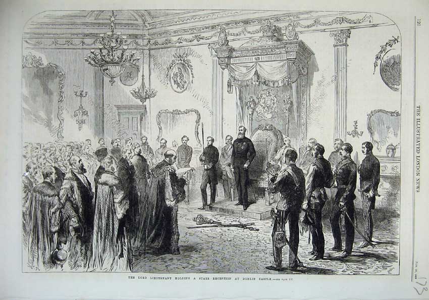 Old Antique Print 1869 Lord Lieutenant State Reception Dublin Castle Art 19th