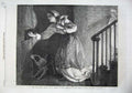 Original Old Antique Print 1869 Fine Art Woman Stairs Door Dog Knocking House