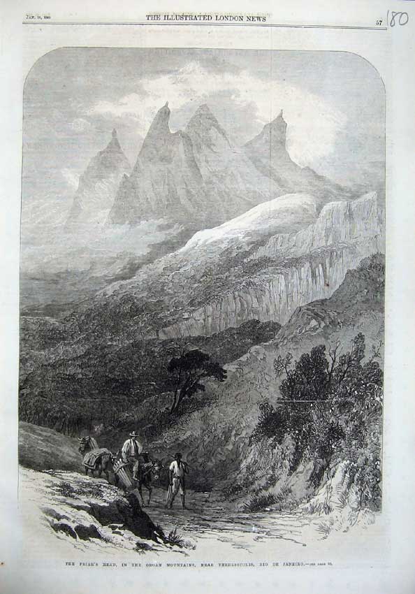 Old Antique Print 1869 Friar'S Head Organ Mountains Rio Janeiro Fine Art 19th